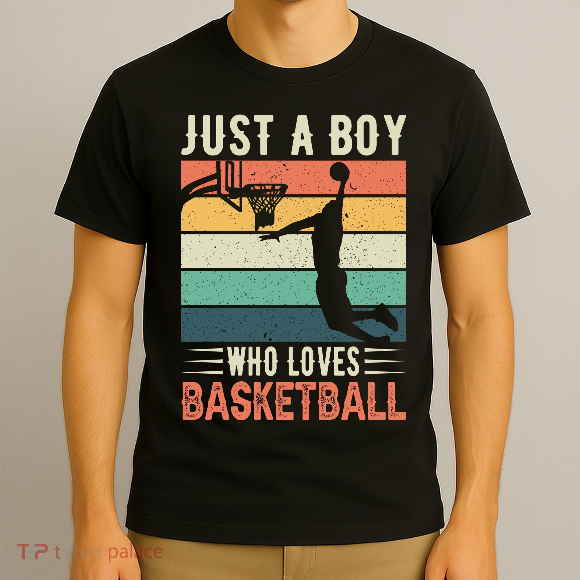 Retro Just A Boy Who Loves Basketball Gift Funny Sport T-Shirt