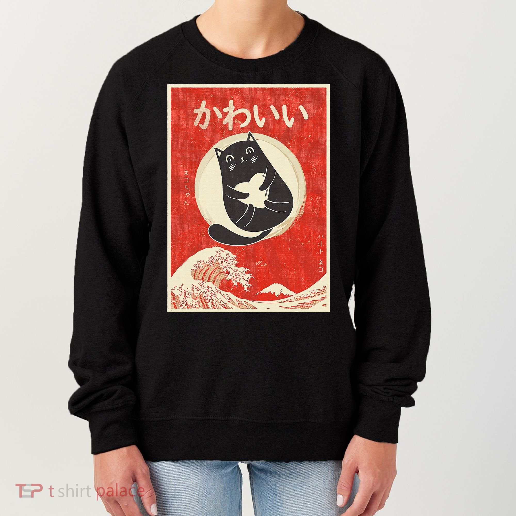 Retro Japanese Anime Cat Kawaii Japanese Word Women's Sweatshirt