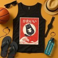 Retro Japanese Anime Cat Kawaii Japanese Word Tank Top thumb 4