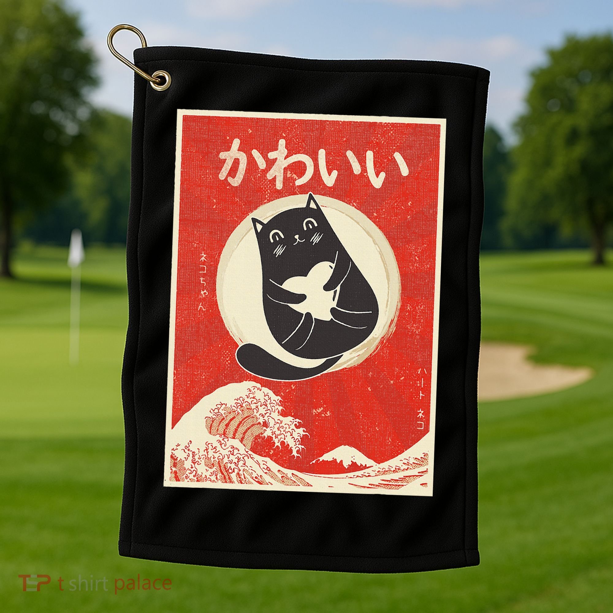Retro Japanese Anime Cat Kawaii Japanese Word Golf Towel