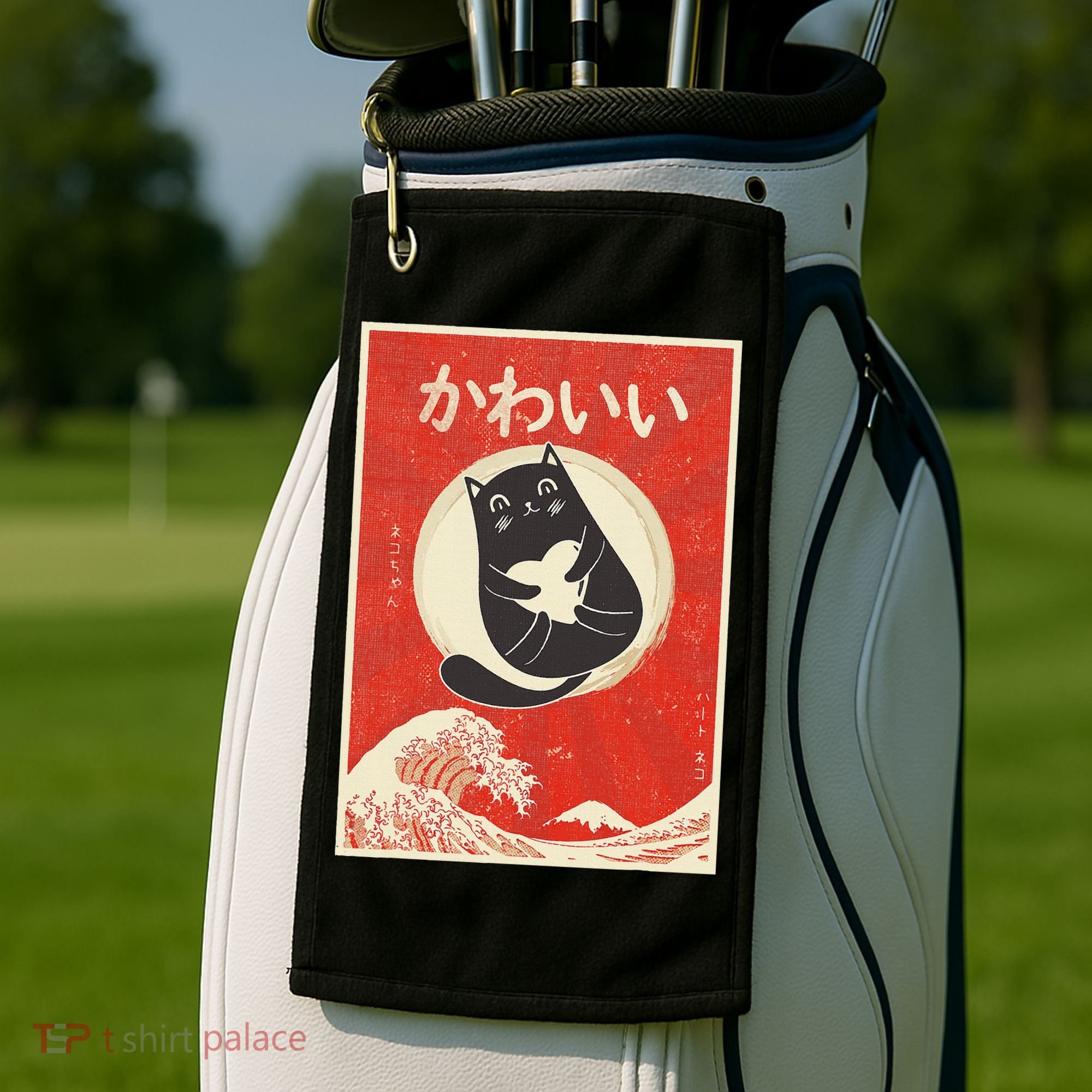 Retro Japanese Anime Cat Kawaii Japanese Word Golf Towel