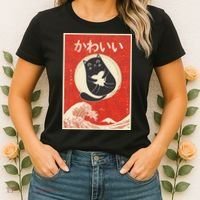 Retro Japanese Anime Cat Kawaii Japanese Word Women's T-Shirt thumb 2