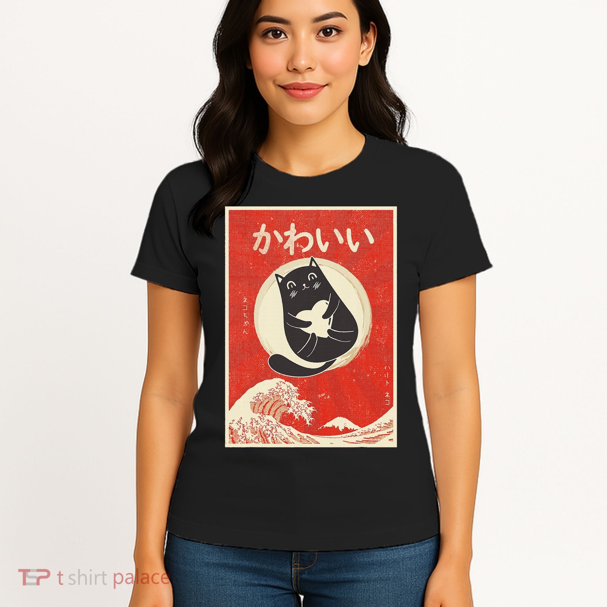 Retro Japanese Anime Cat Kawaii Japanese Word Women's T-Shirt
