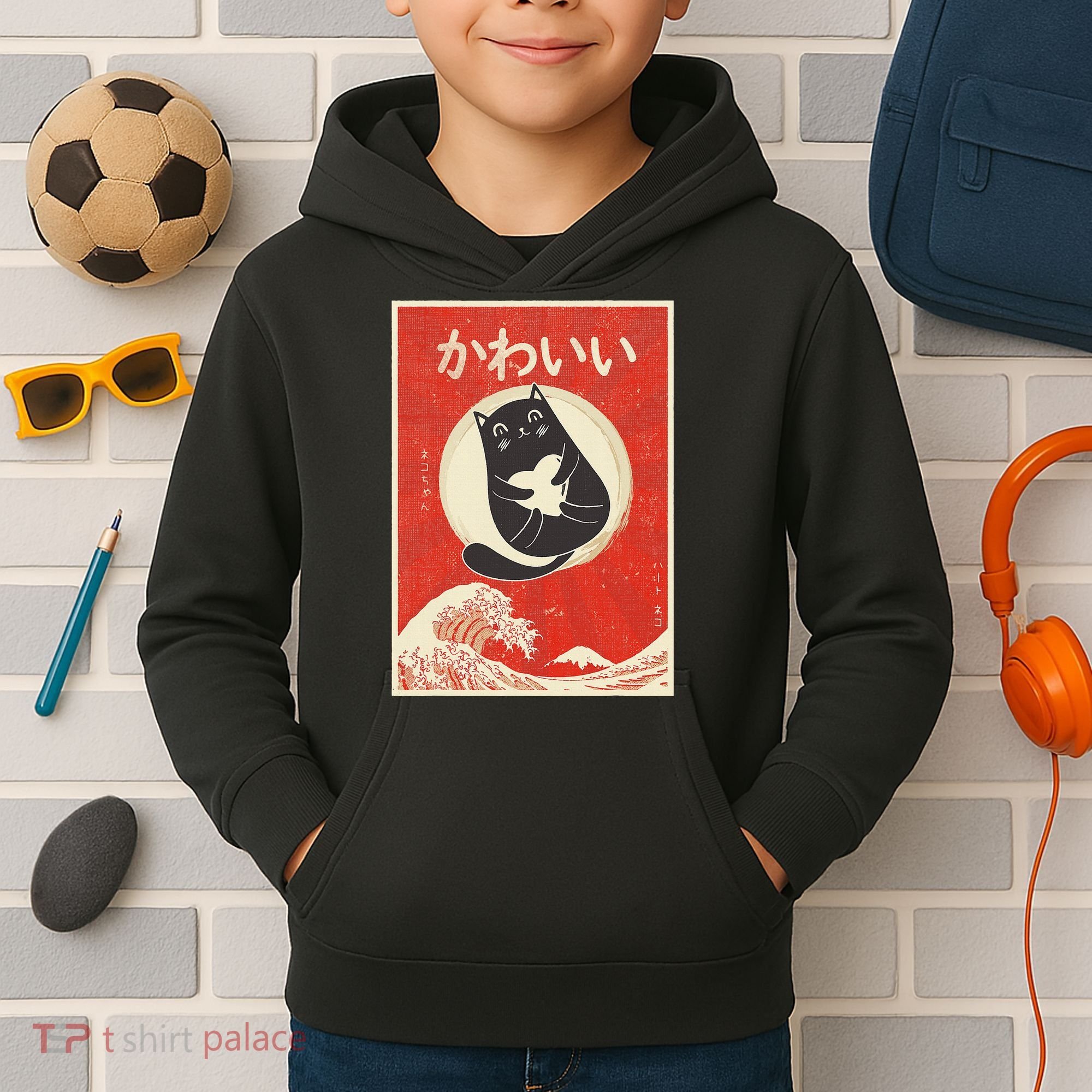Retro Japanese Anime Cat Kawaii Japanese Word Kids Hoodie