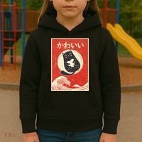 Retro Japanese Anime Cat Kawaii Japanese Word Kids Hoodie thumb 3
