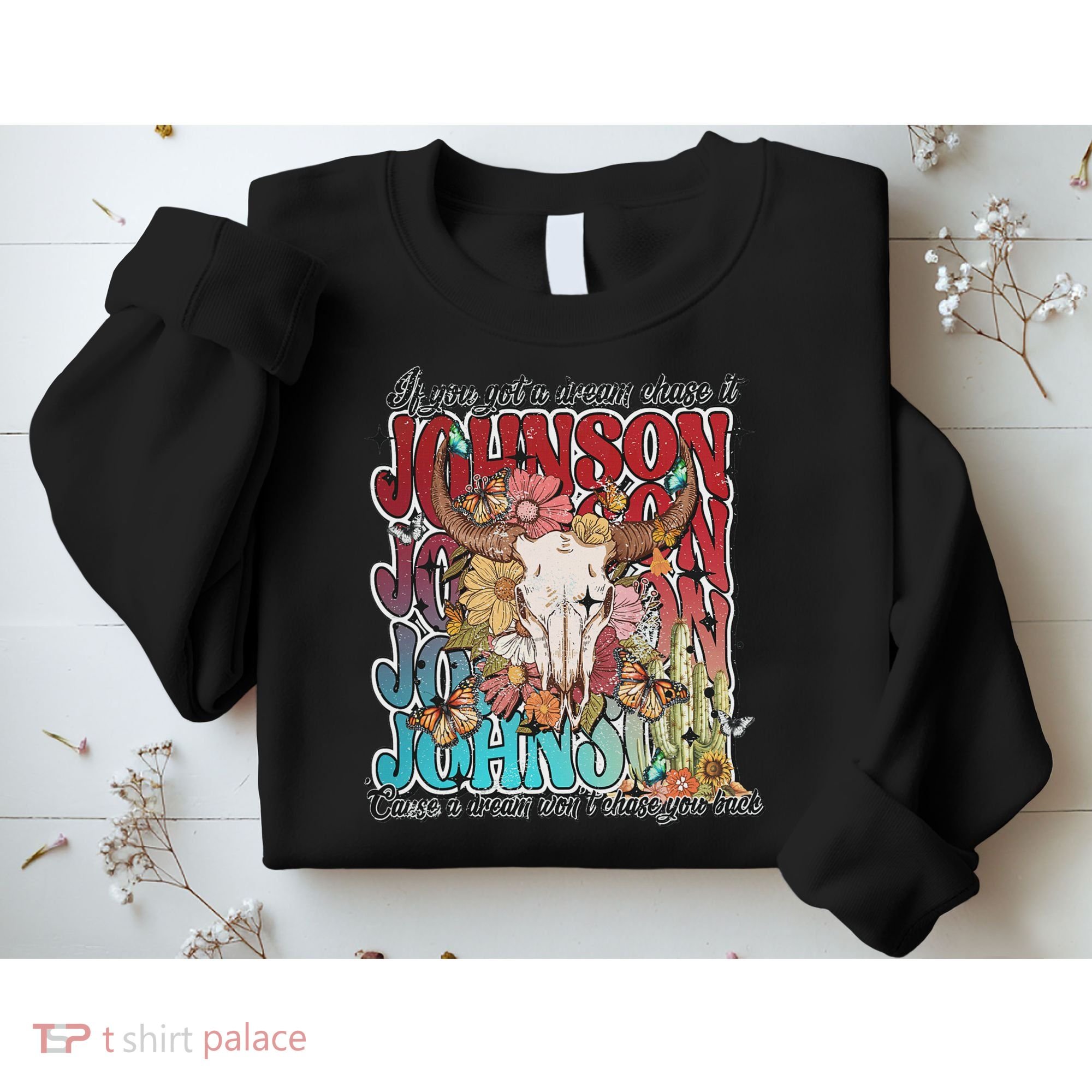 Retro Johnson Bull Skull Music Country 70s Cowboy Boots Sweatshirt
