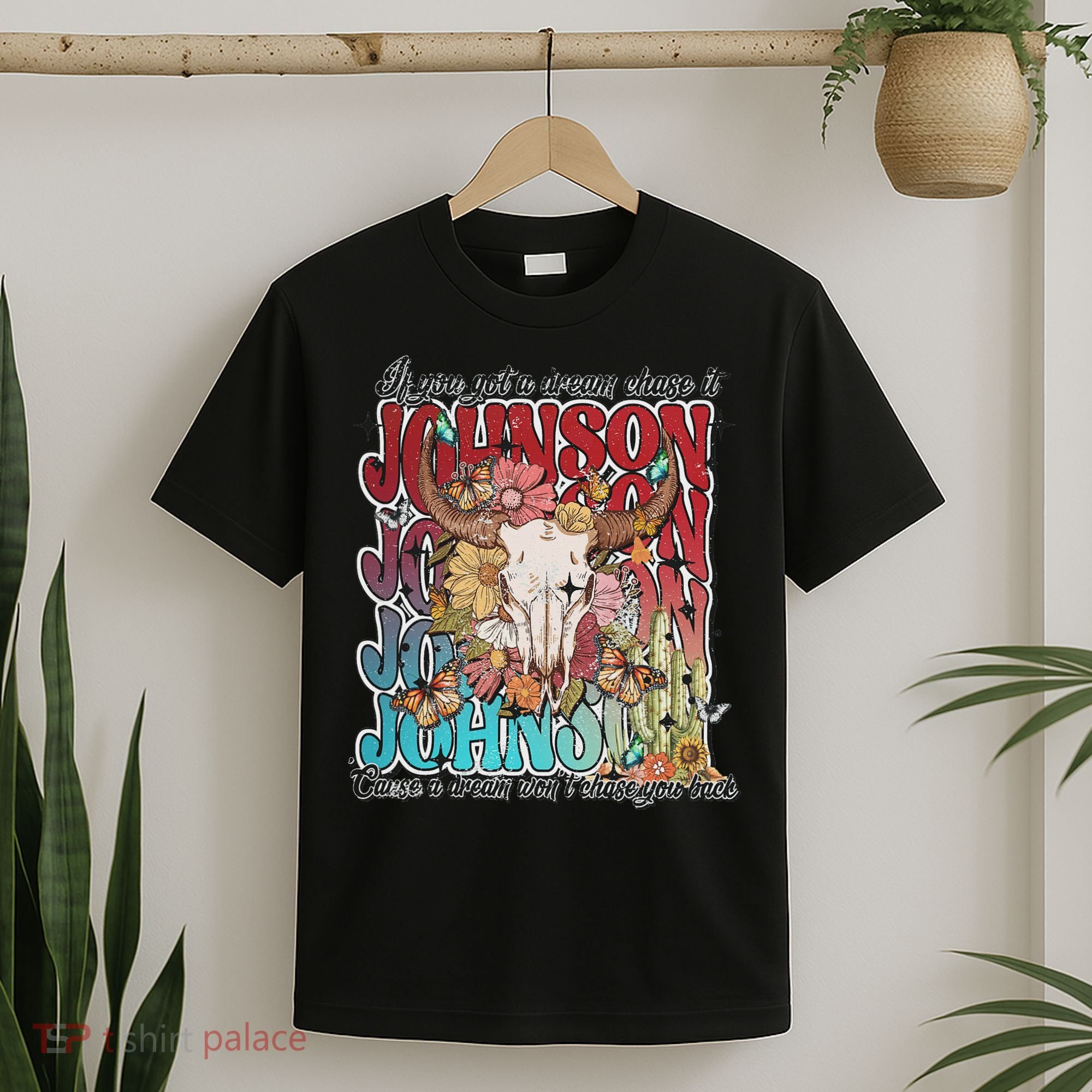 Retro Johnson Bull Skull Music Country 70s Cowboy Boots T-Shirt