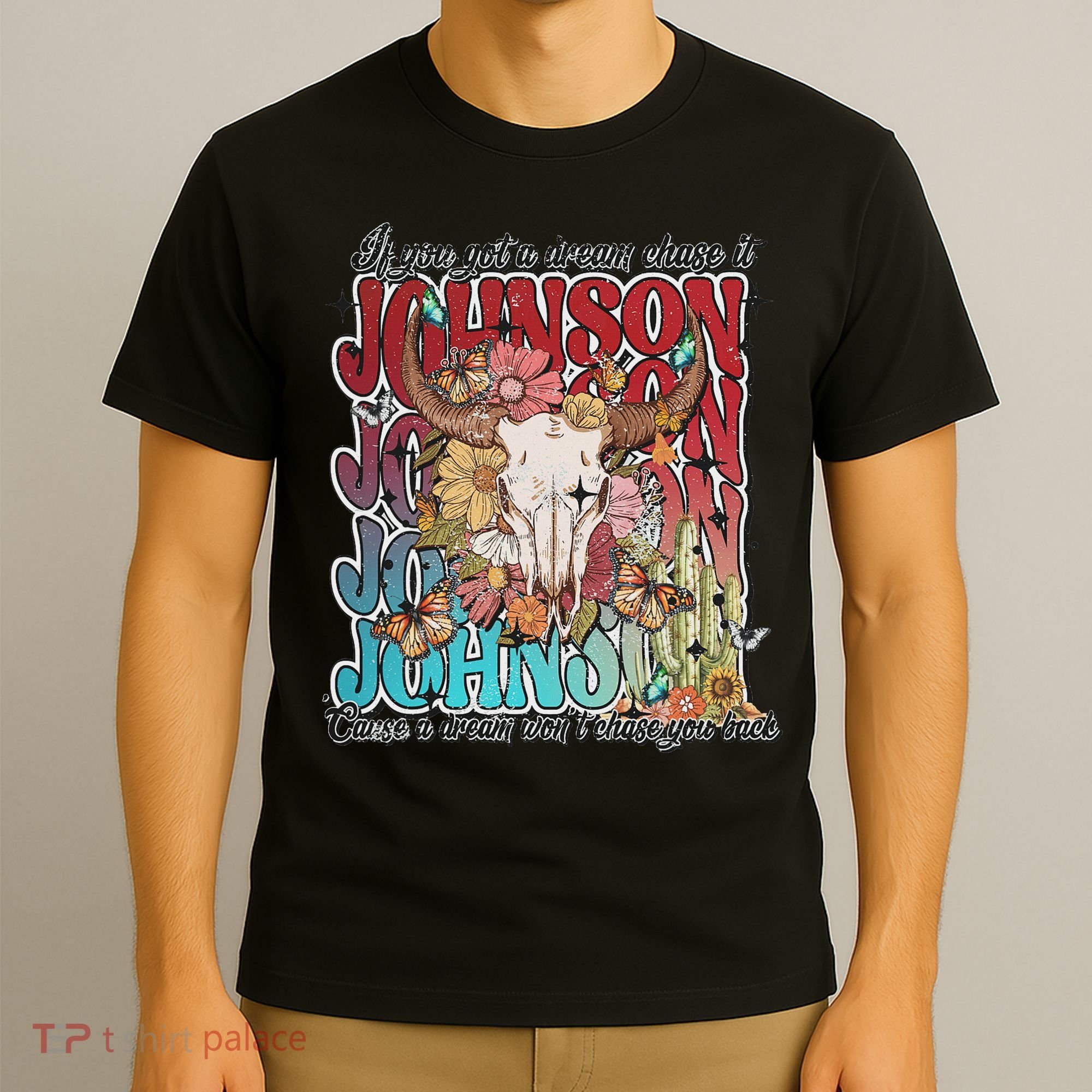 Retro Johnson Bull Skull Music Country 70s Cowboy Boots T-Shirt