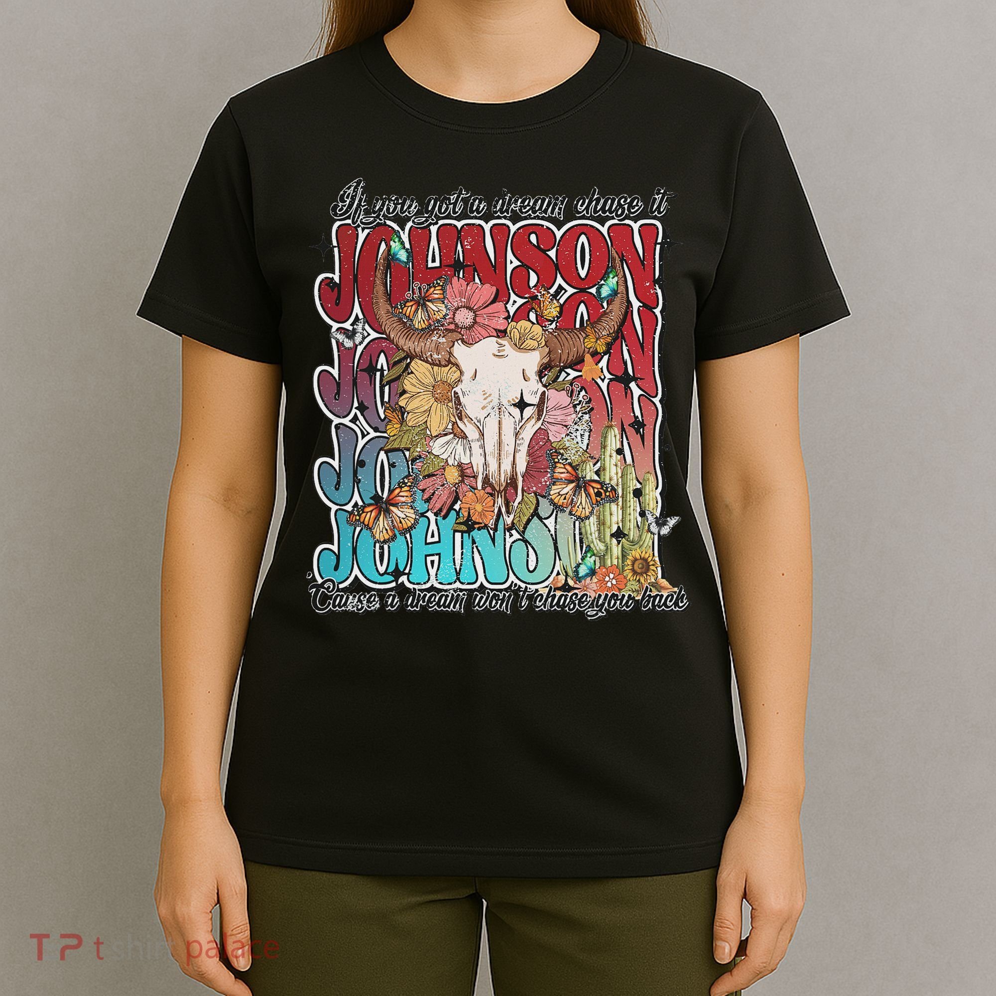 Retro Johnson Bull Skull Music Country 70s Cowboy Boots T-Shirt