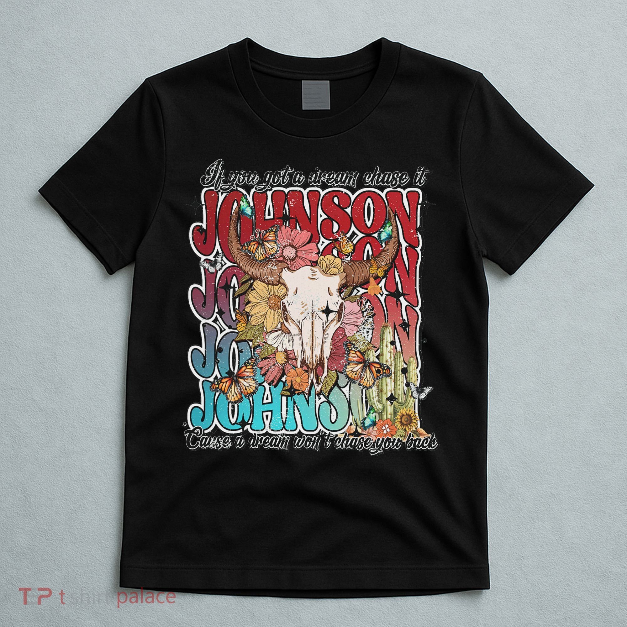 Retro Johnson Bull Skull Music Country 70s Cowboy Boots T-Shirt