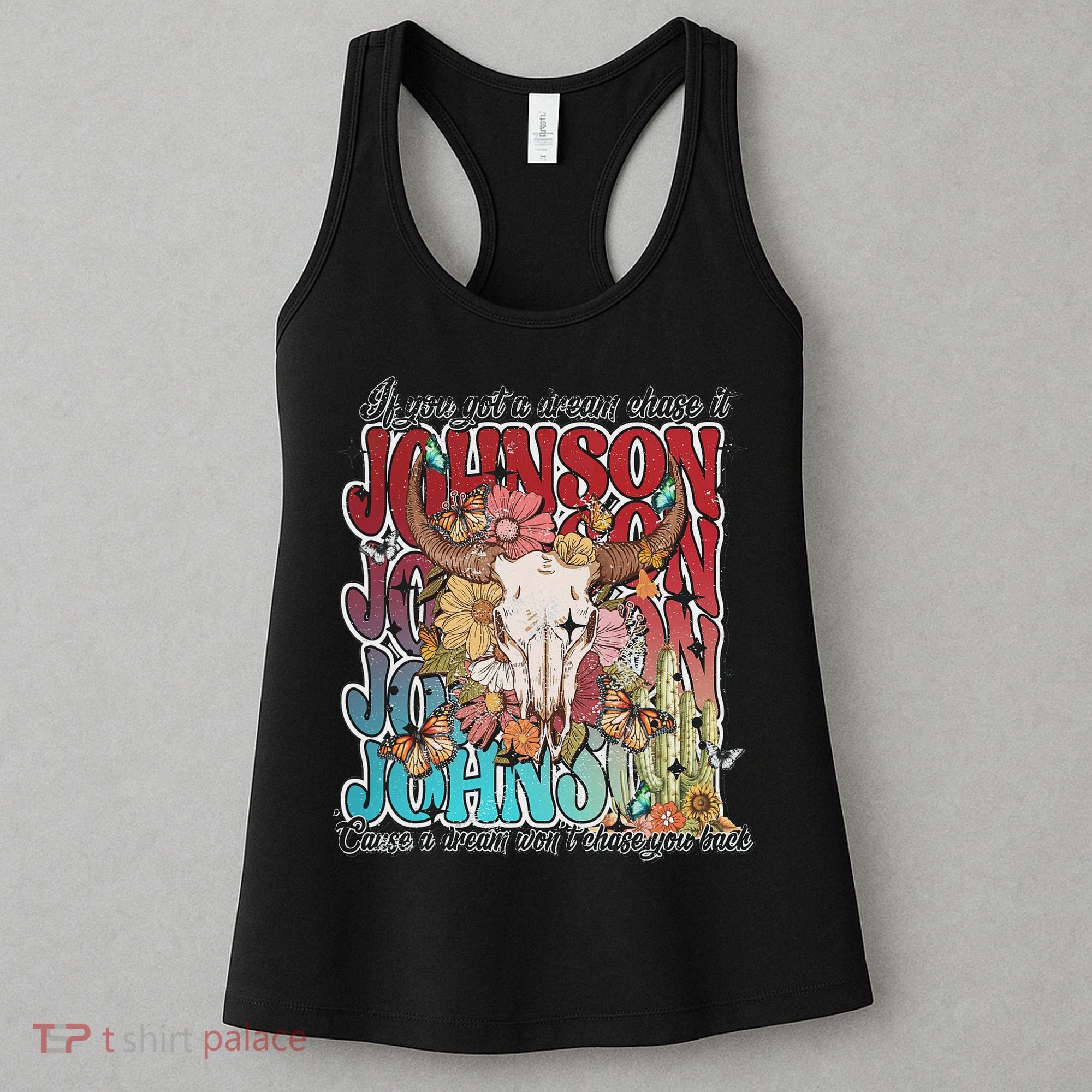Retro Johnson Bull Skull Music Country 70s Cowboy Boots Women's Tank Top