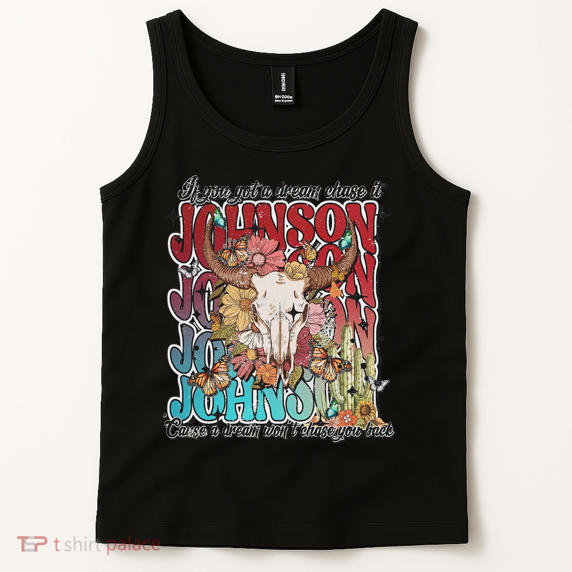 Retro Johnson Bull Skull Music Country 70s Cowboy Boots Tank Top