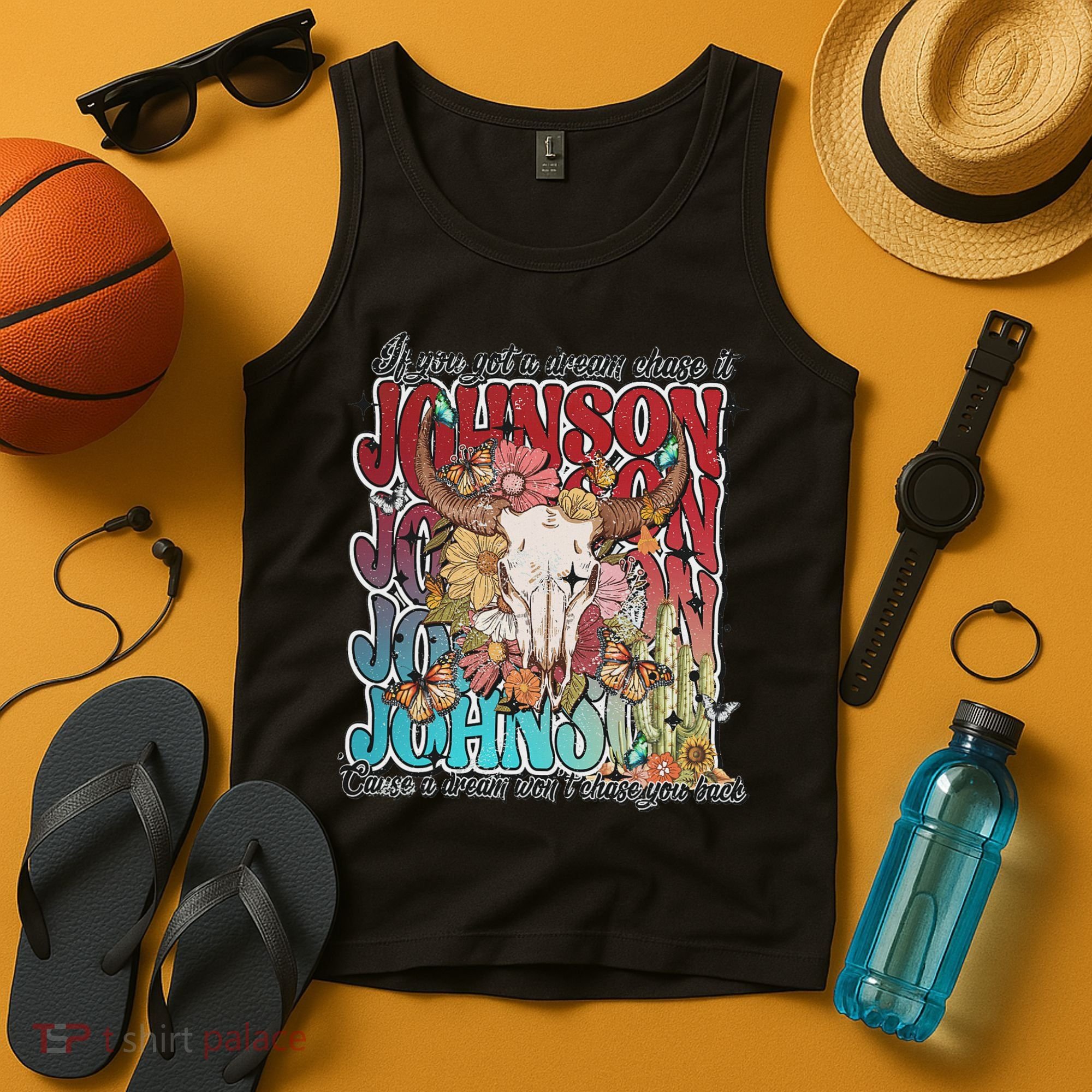 Retro Johnson Bull Skull Music Country 70s Cowboy Boots Tank Top
