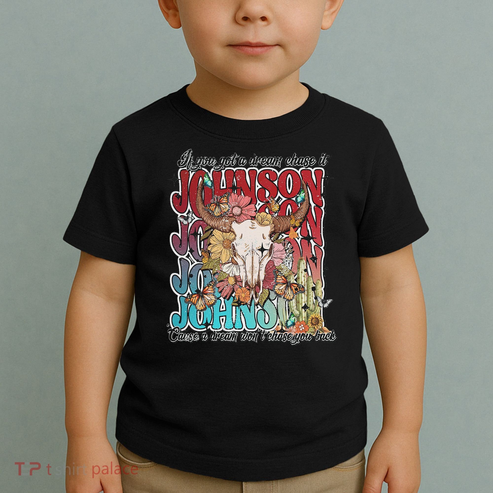 Retro Johnson Bull Skull Music Country 70s Cowboy Boots Toddler T-Shirt