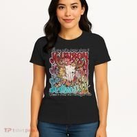 Retro Johnson Bull Skull Music Country 70s Cowboy Boots Women's T-Shirt thumb 4