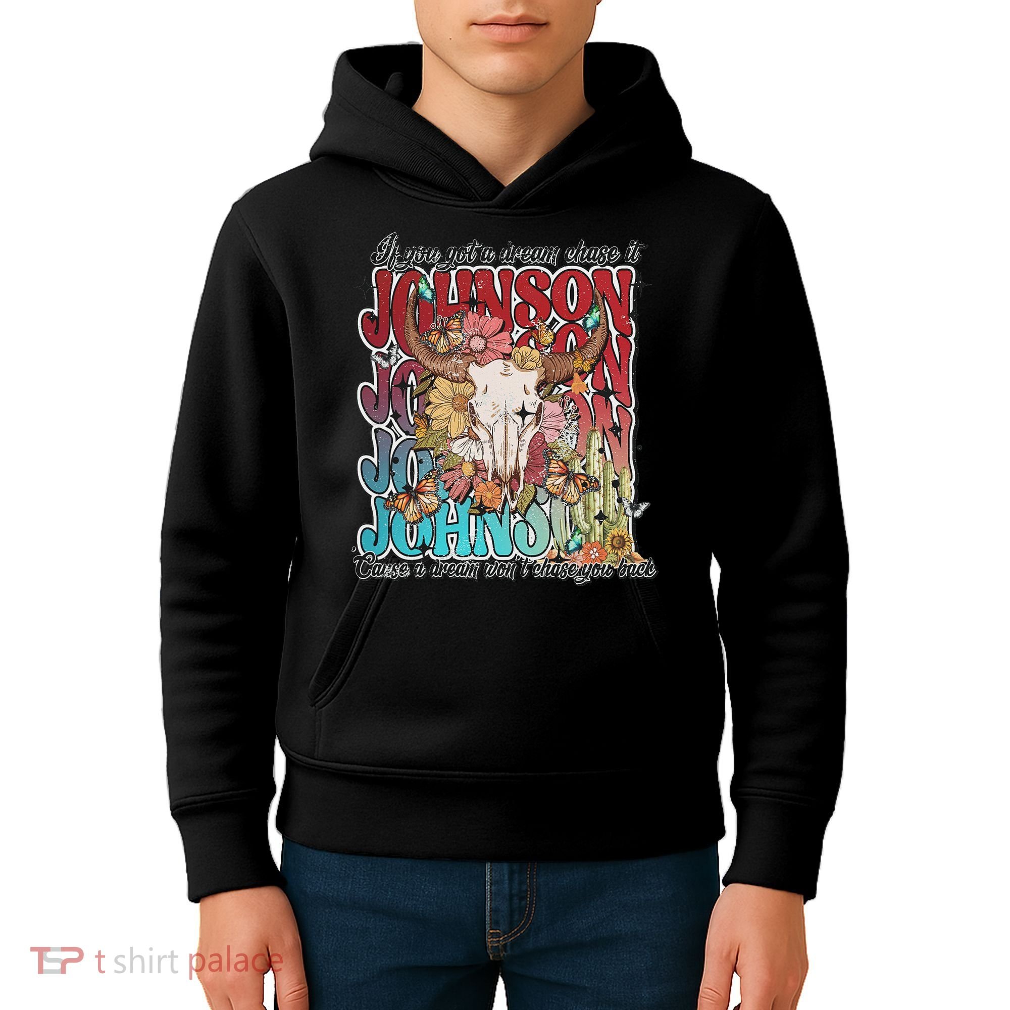 Retro Johnson Bull Skull Music Country 70s Cowboy Boots Kids Hoodie