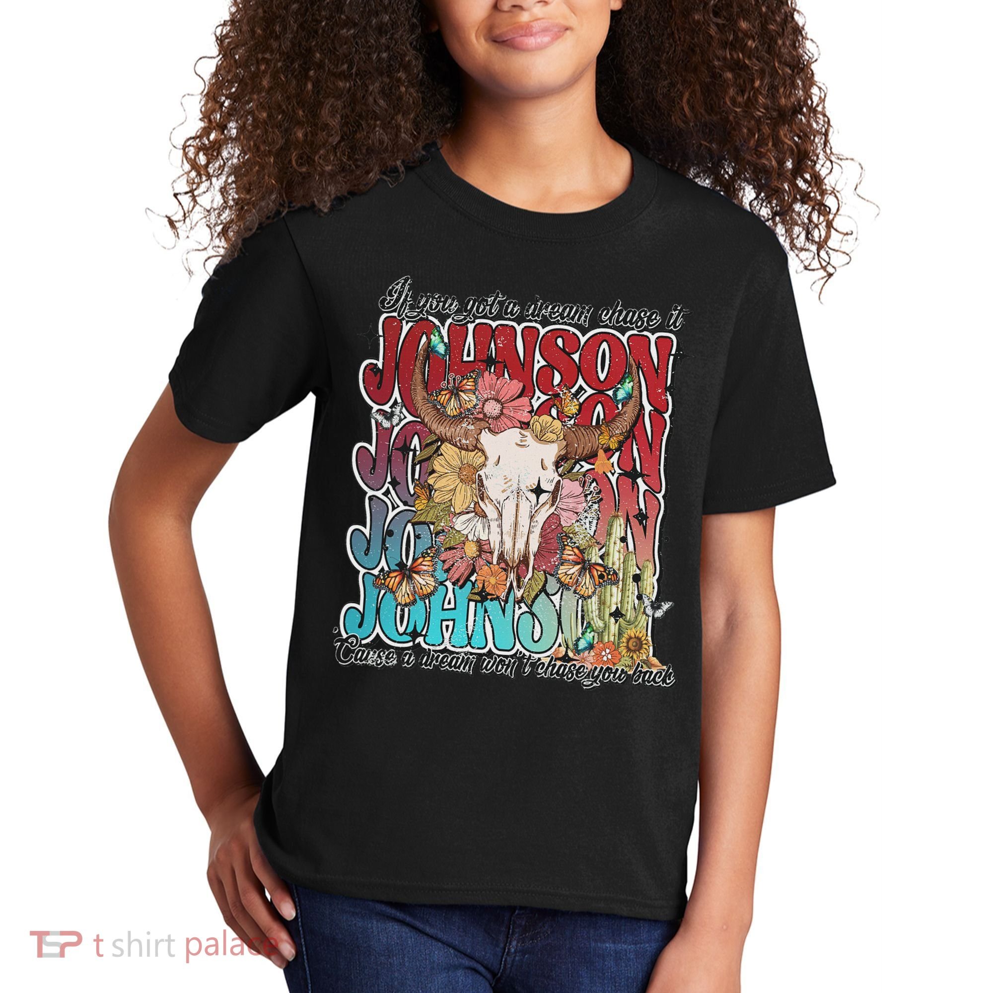Retro Johnson Bull Skull Music Country 70s Cowboy Boots Kids T-Shirt