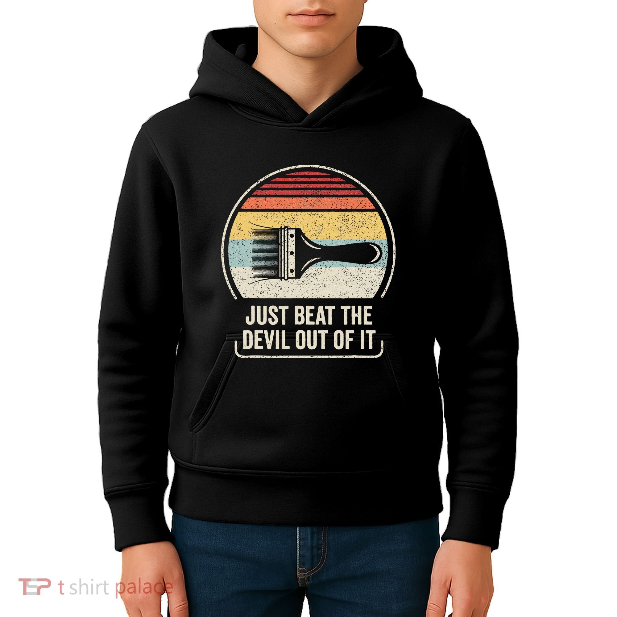 Retro Just Beat The Devil Out Of It Artist Drawing Kids Hoodie