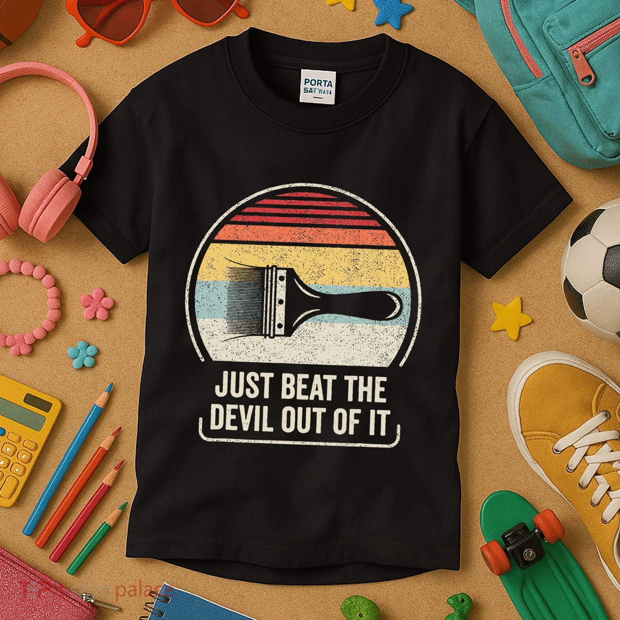 Retro Just Beat The Devil Out Of It Artist Drawing Kids T-Shirt