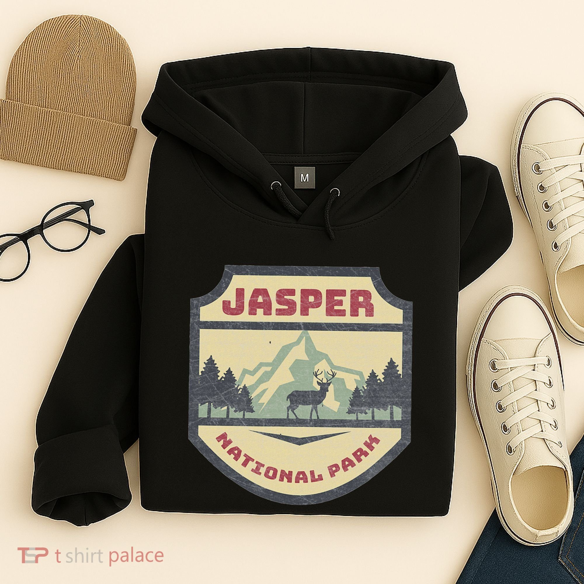 Retro Jasper Canadian National Park Camping Hiking Souvenir Hoodie