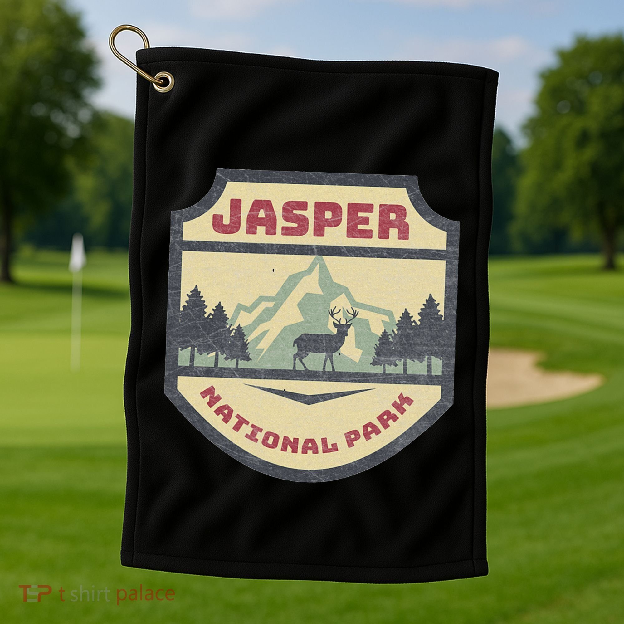 Retro Jasper Canadian National Park Camping Hiking Souvenir Golf Towel