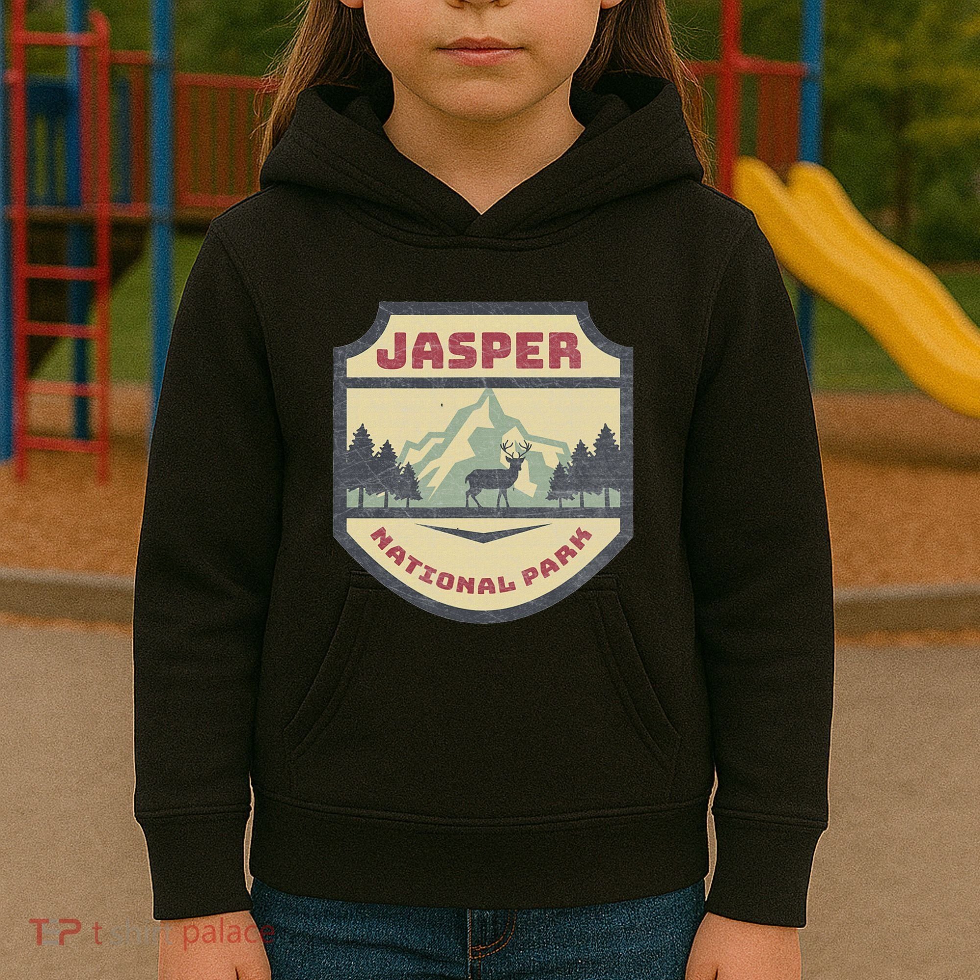 Retro Jasper Canadian National Park Camping Hiking Souvenir Kids Hoodie