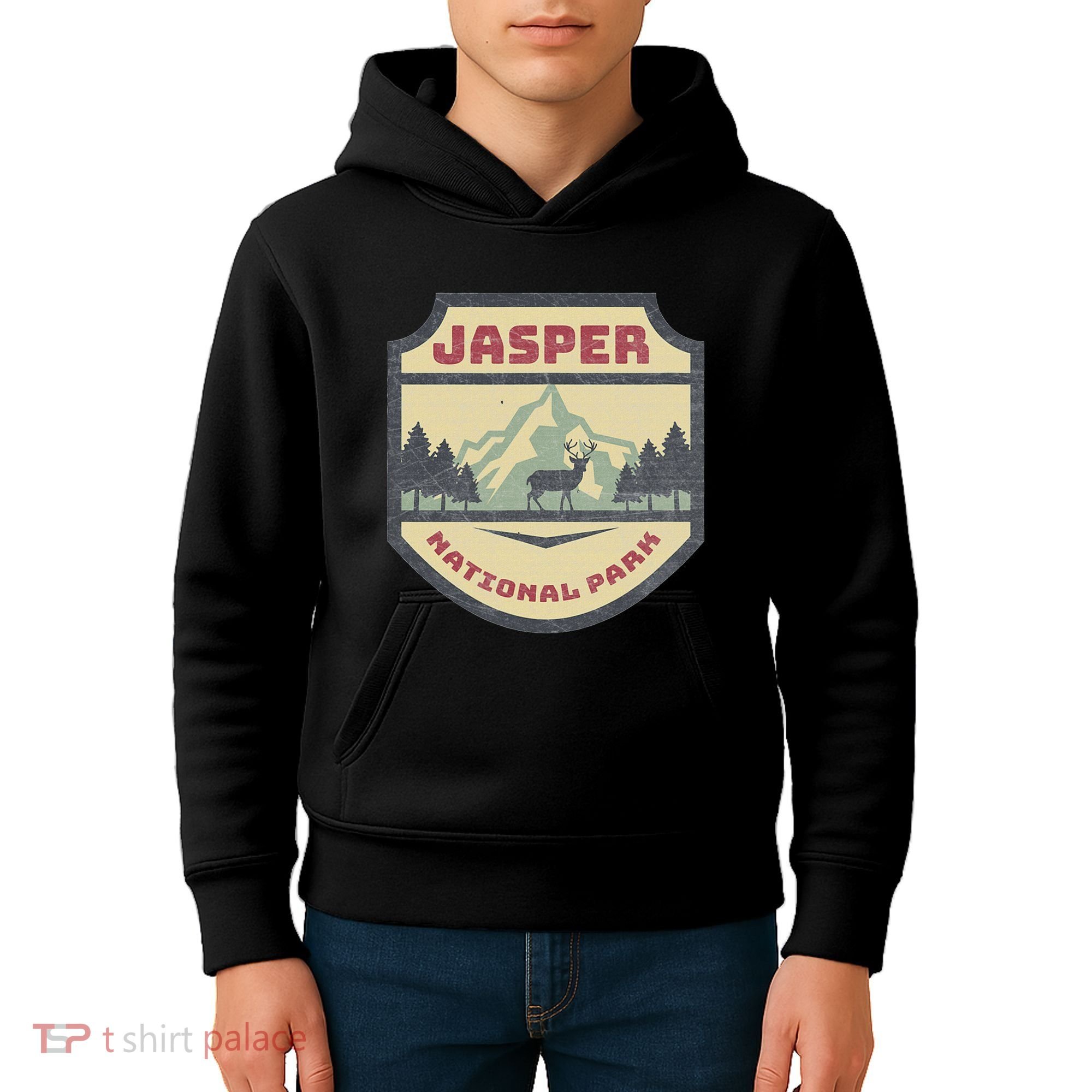 Retro Jasper Canadian National Park Camping Hiking Souvenir Kids Hoodie