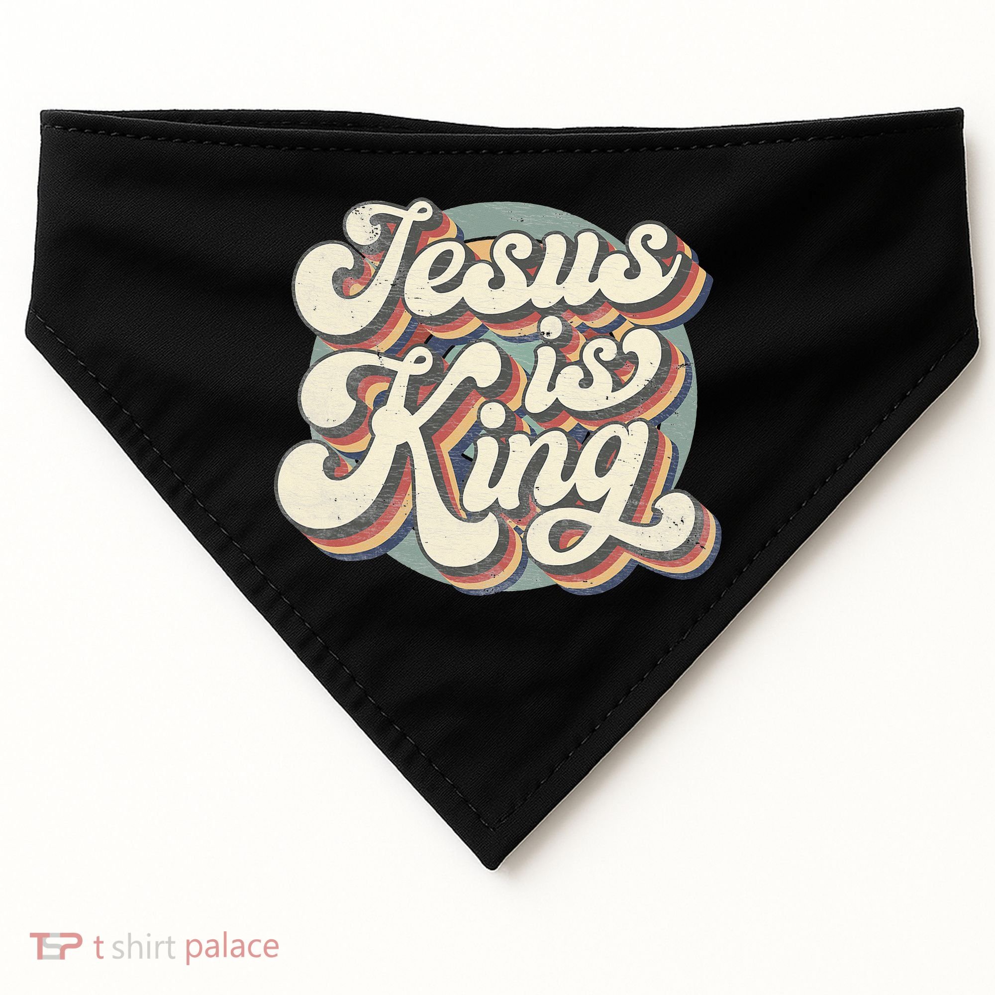Retro Jesus Is King Christian Bible Religious USA-Made Doggie Bandana