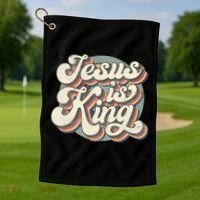 Retro Jesus Is King Christian Bible Religious Golf Towel thumb 1