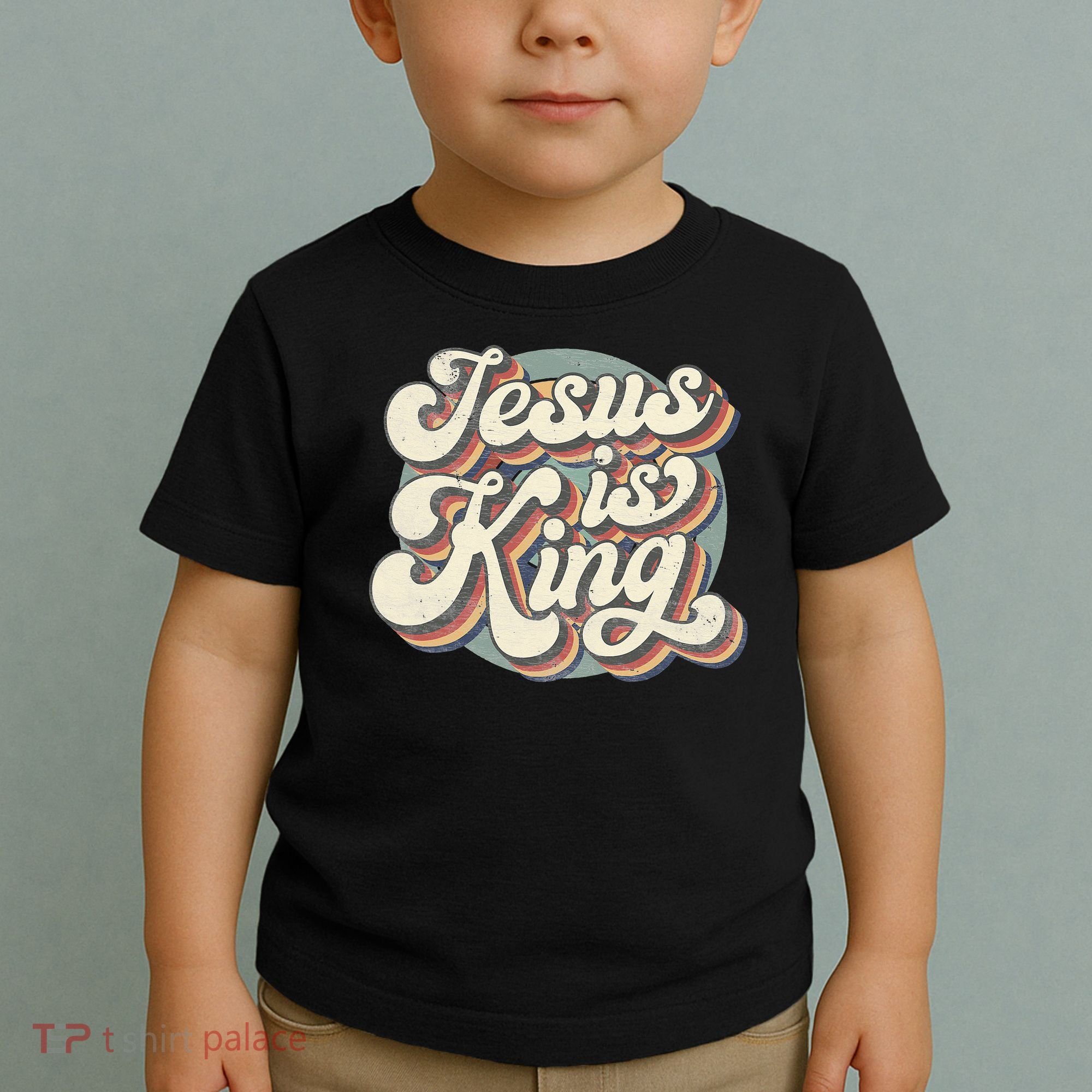 Retro Jesus Is King Christian Bible Religious Toddler T-Shirt