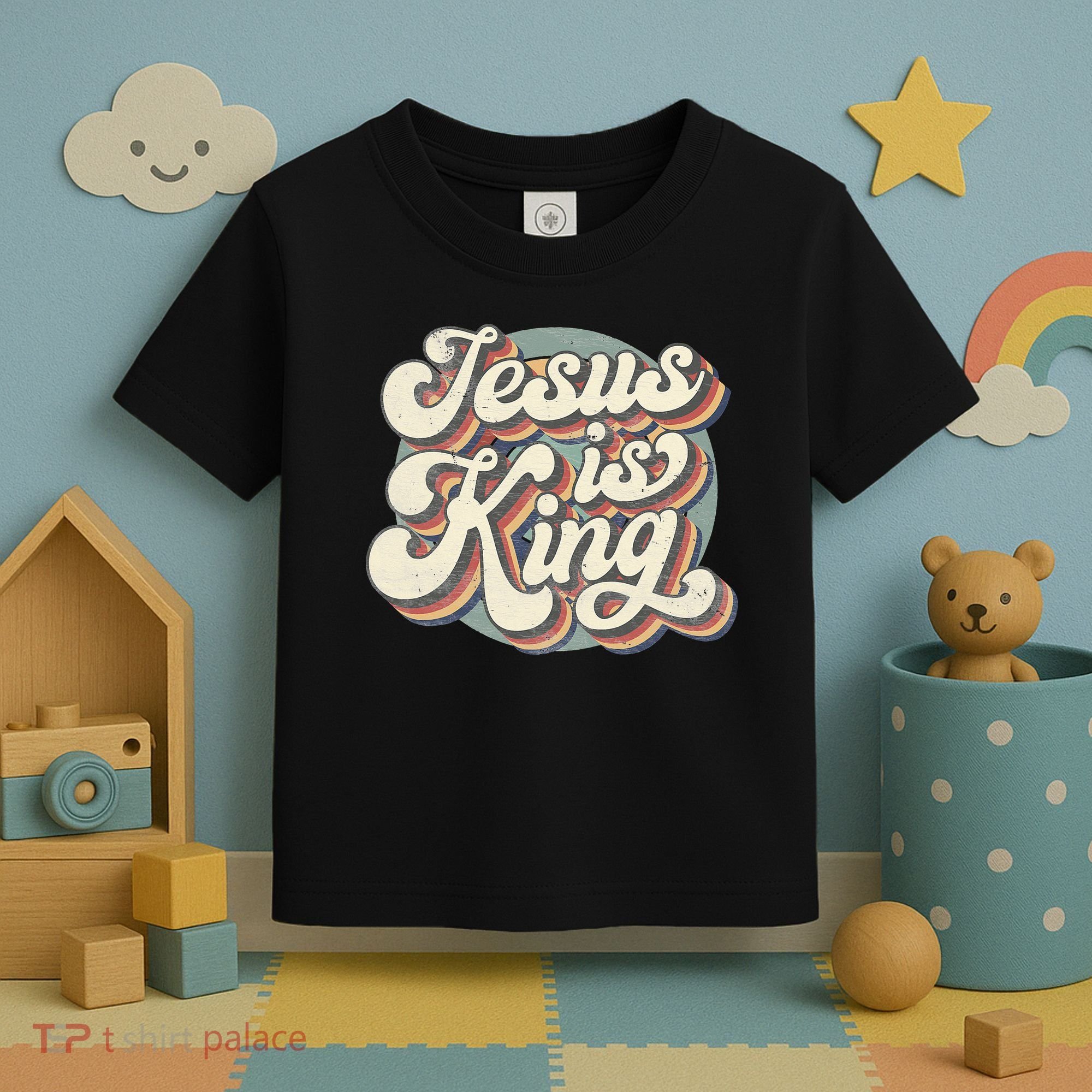 Retro Jesus Is King Christian Bible Religious Toddler T-Shirt