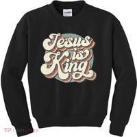 Retro Jesus Is King Christian Bible Religious Kids Sweatshirt thumb 0