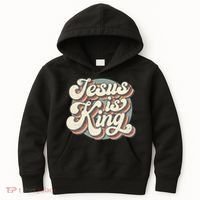 Retro Jesus Is King Christian Bible Religious Kids Hoodie thumb 0