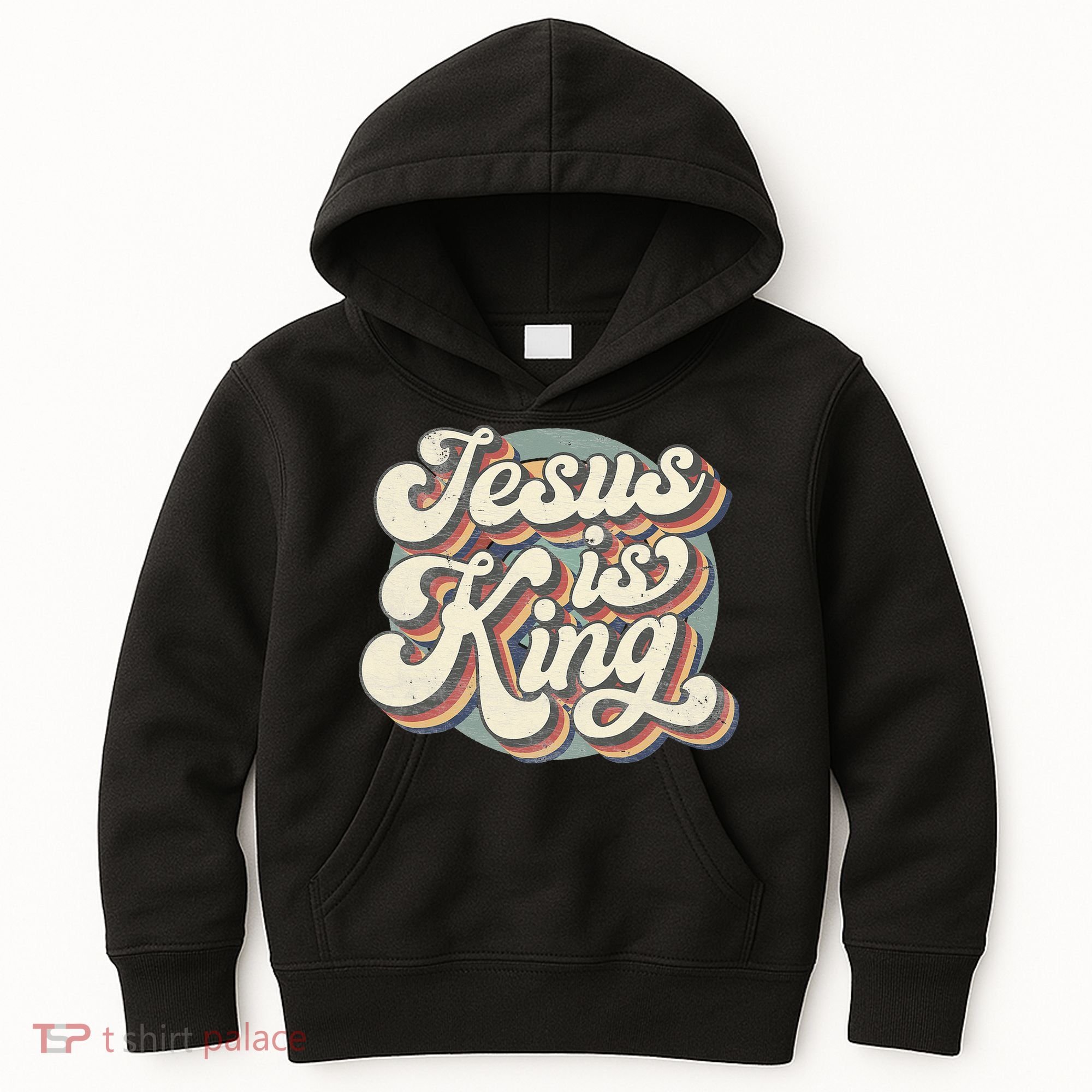 Retro Jesus Is King Christian Bible Religious Kids Hoodie