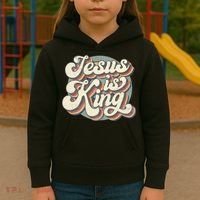 Retro Jesus Is King Christian Bible Religious Kids Hoodie thumb 3
