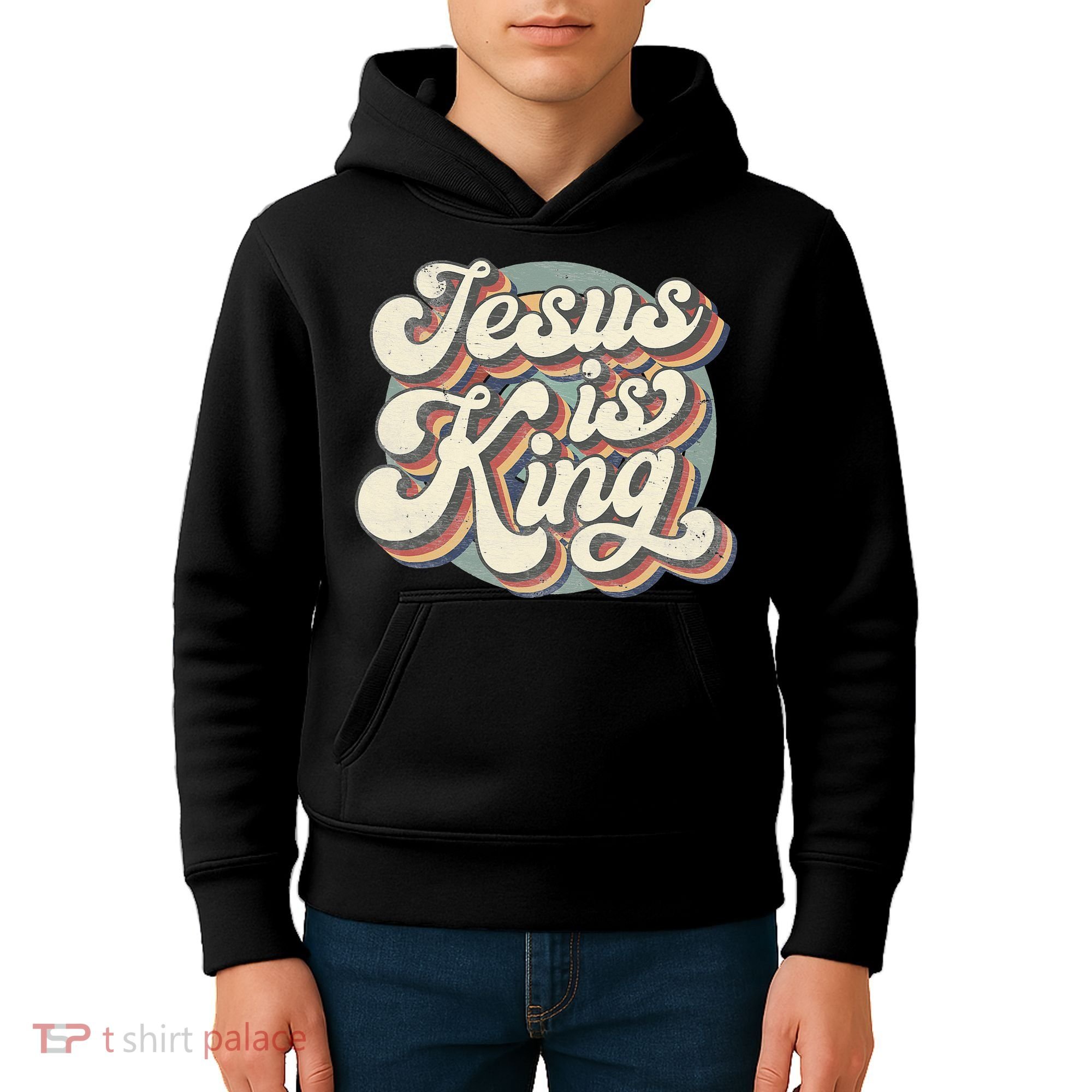 Retro Jesus Is King Christian Bible Religious Kids Hoodie
