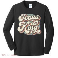 Retro Jesus Is King Christian Bible Religious Kids Long Sleeve Shirt thumb 0