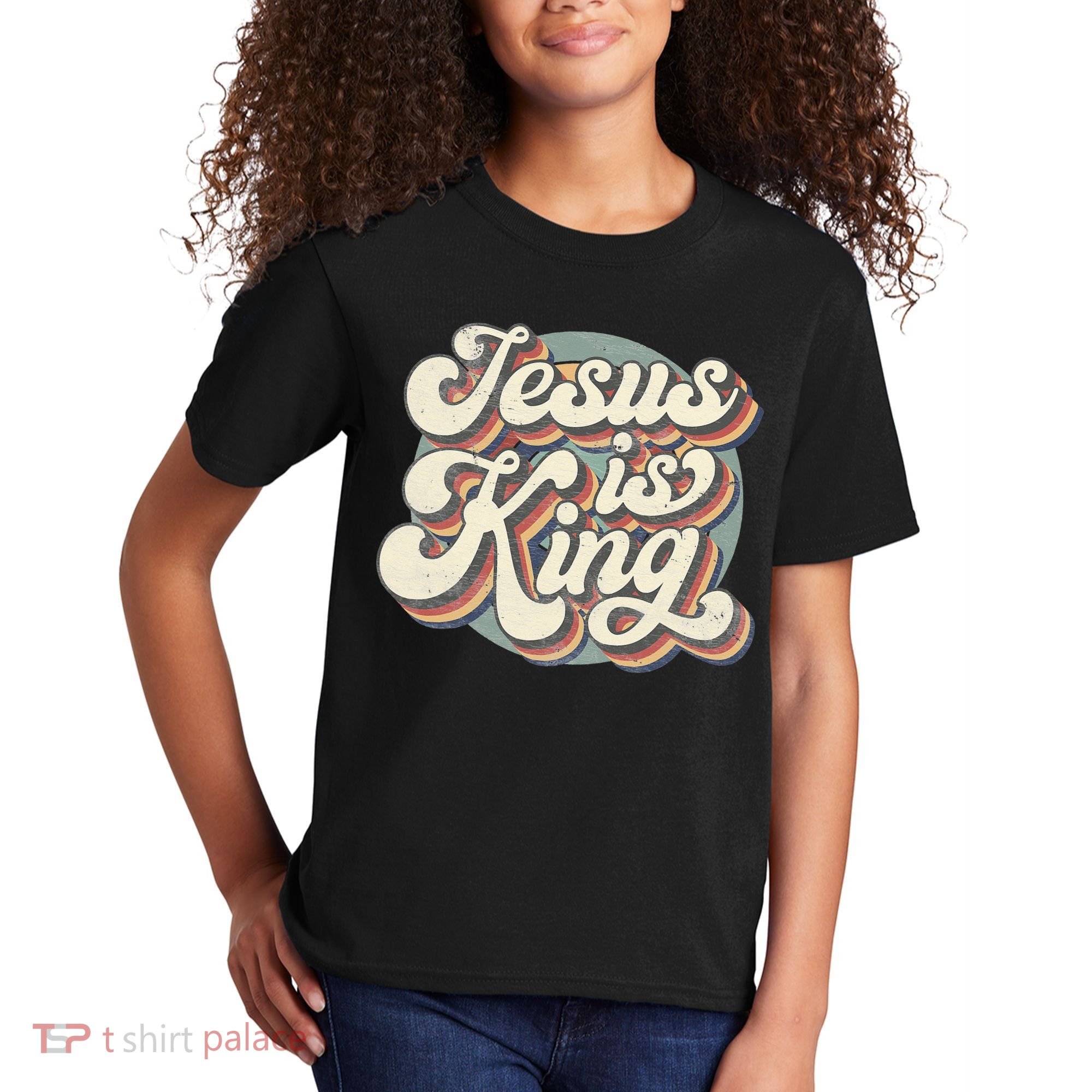 Retro Jesus Is King Christian Bible Religious Kids T-Shirt