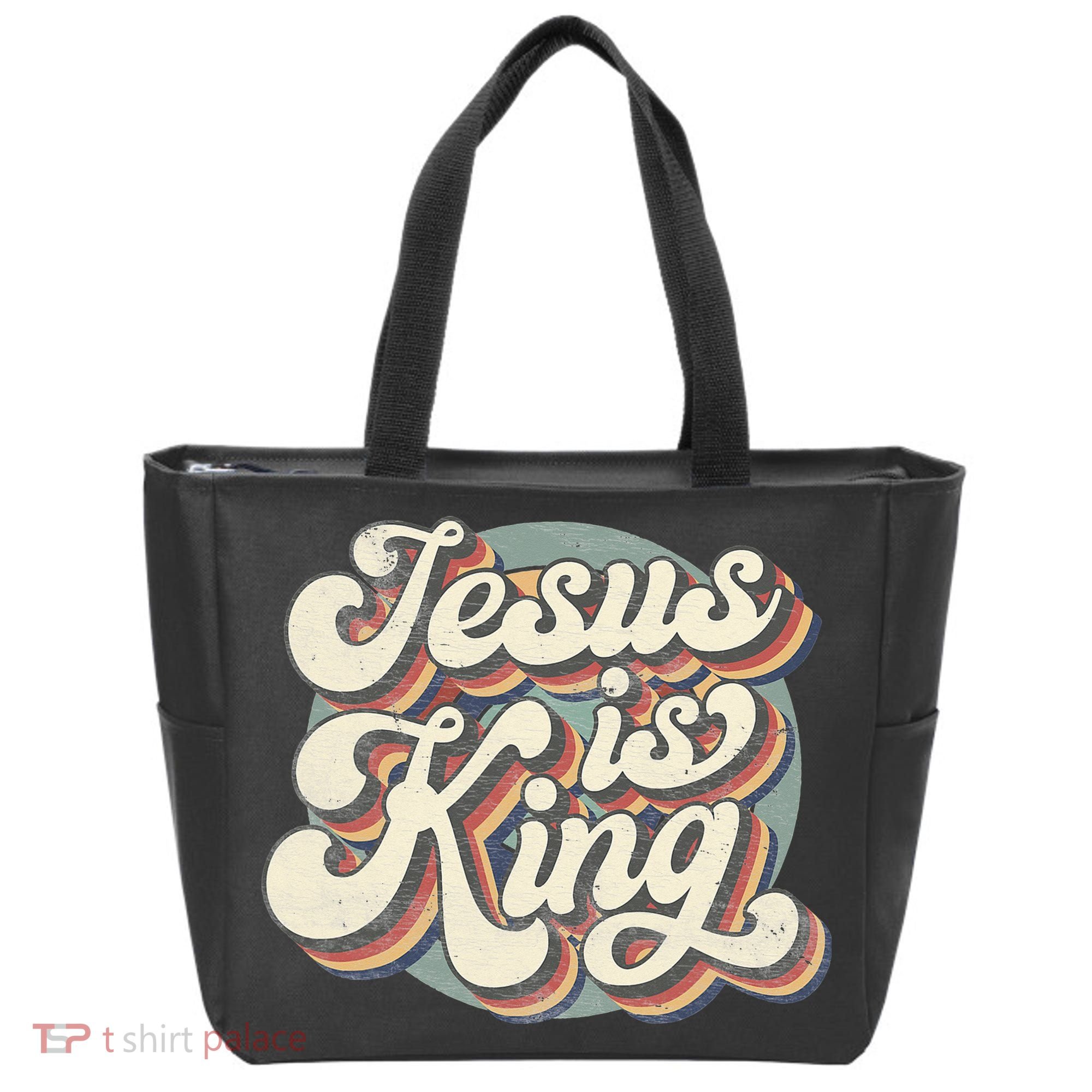 Retro Jesus Is King Christian Bible Religious Tote Bag