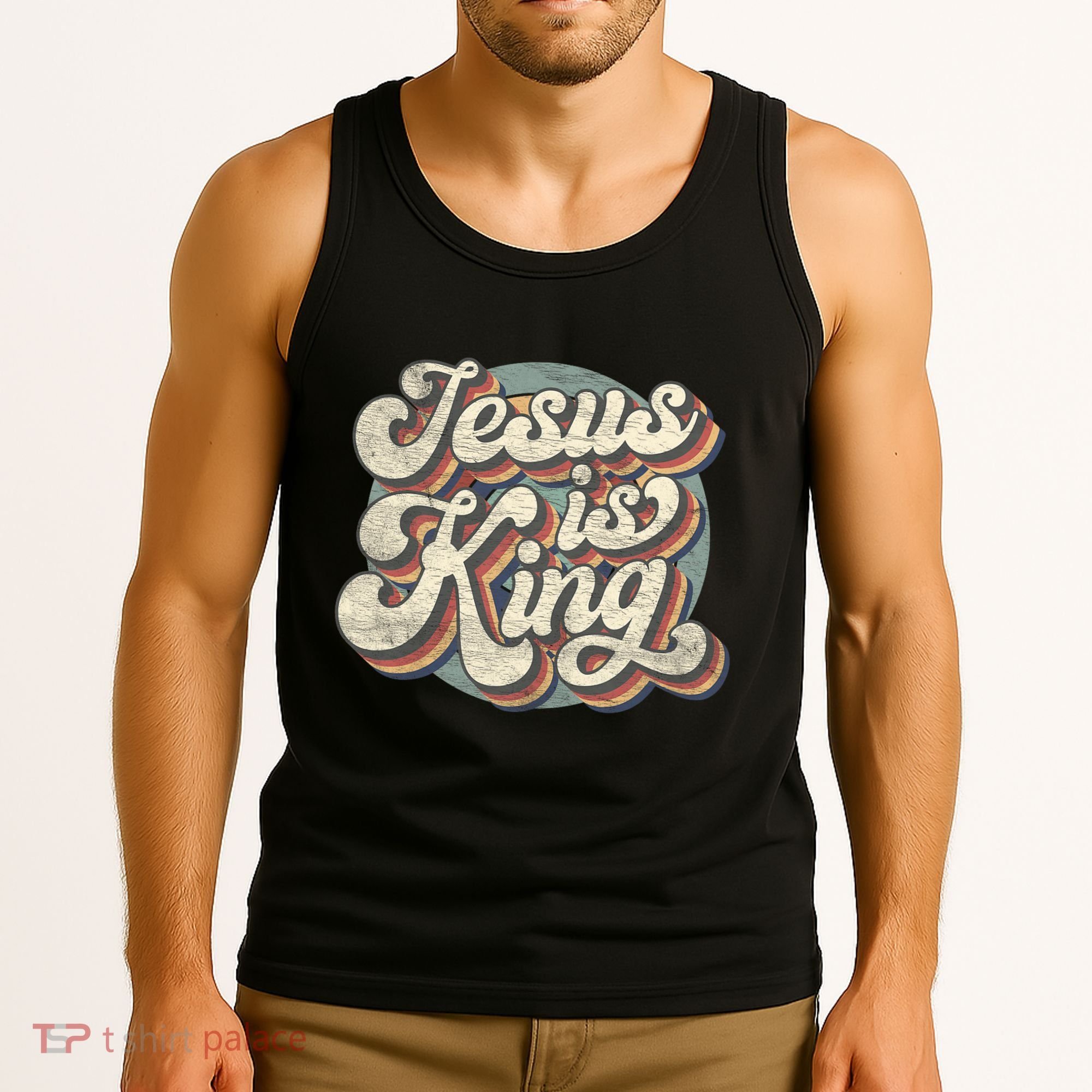 Retro Jesus Is King Christian Bible Religious Tank Top