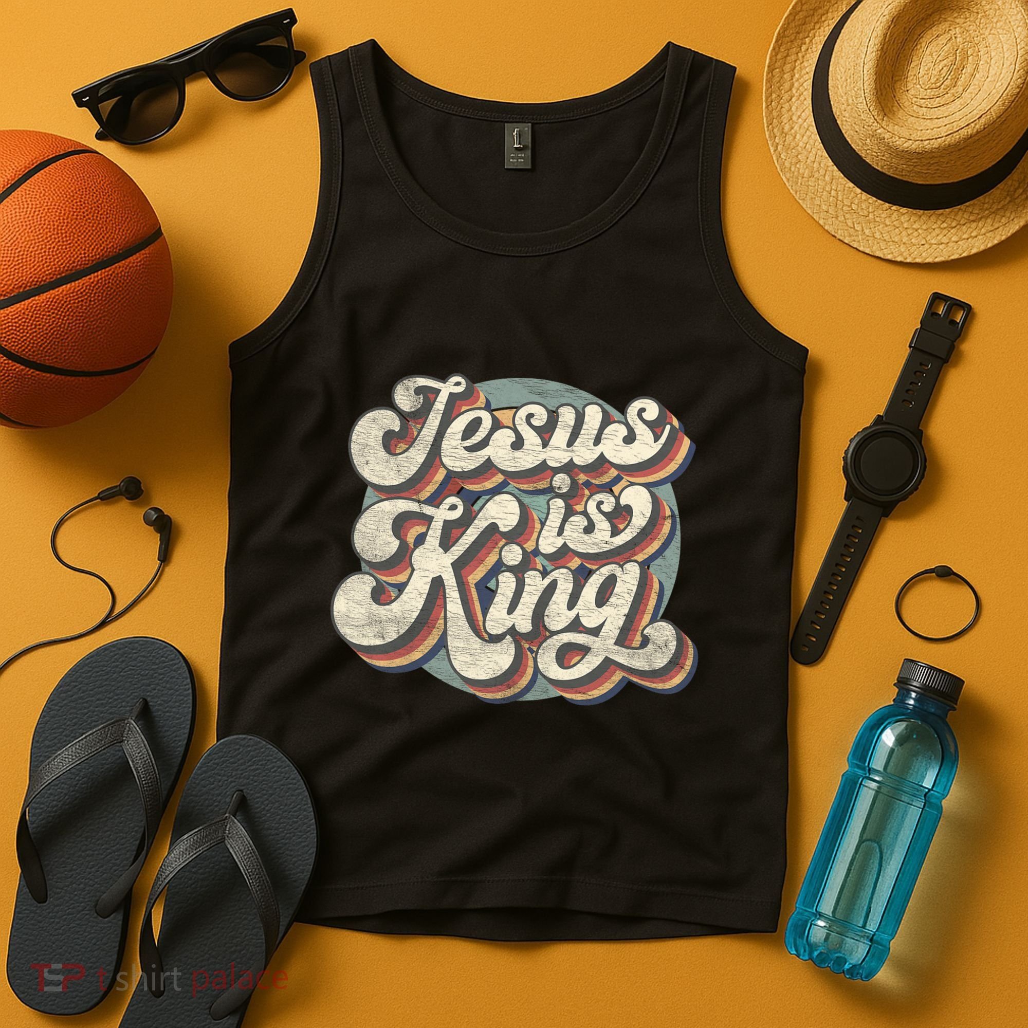 Retro Jesus Is King Christian Bible Religious Tank Top