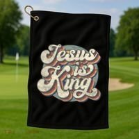 Retro Jesus Is King Christian Bible Religious Golf Towel thumb 1