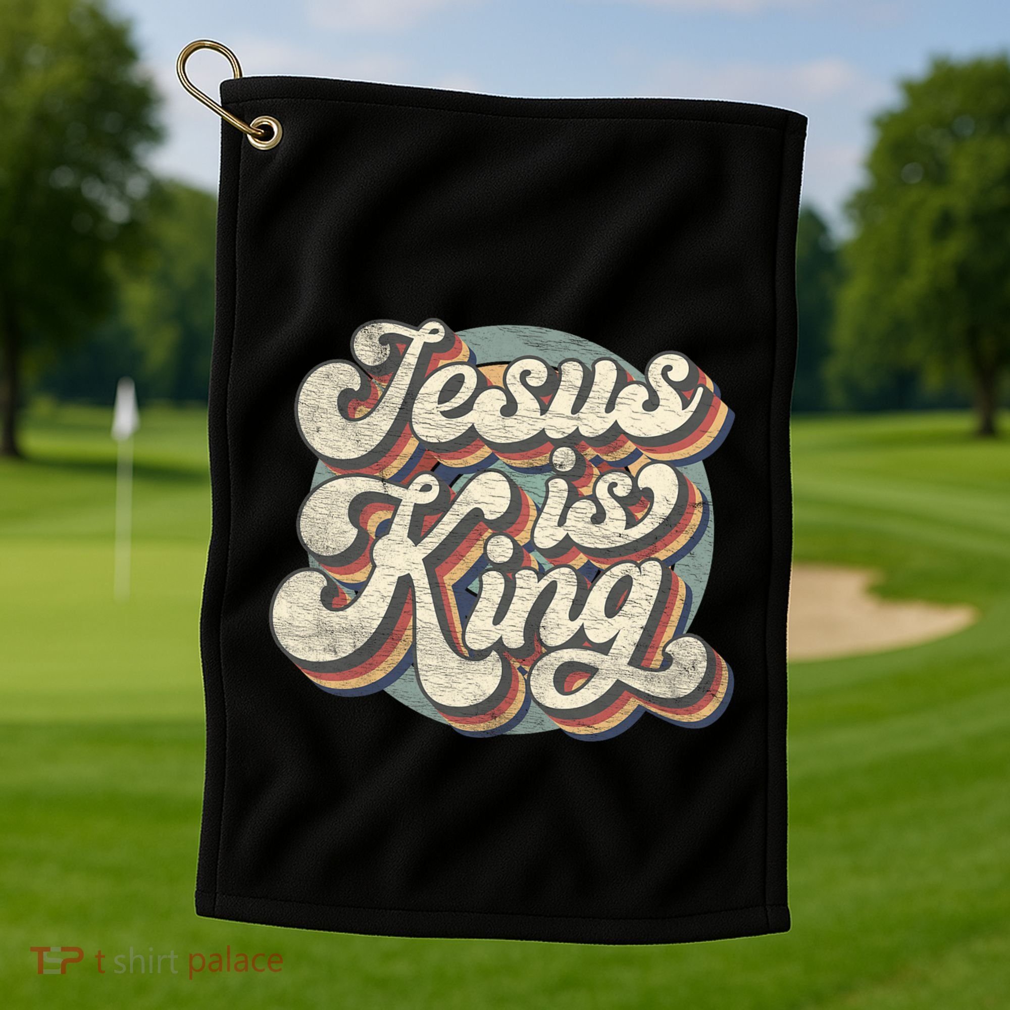 Retro Jesus Is King Christian Bible Religious Golf Towel