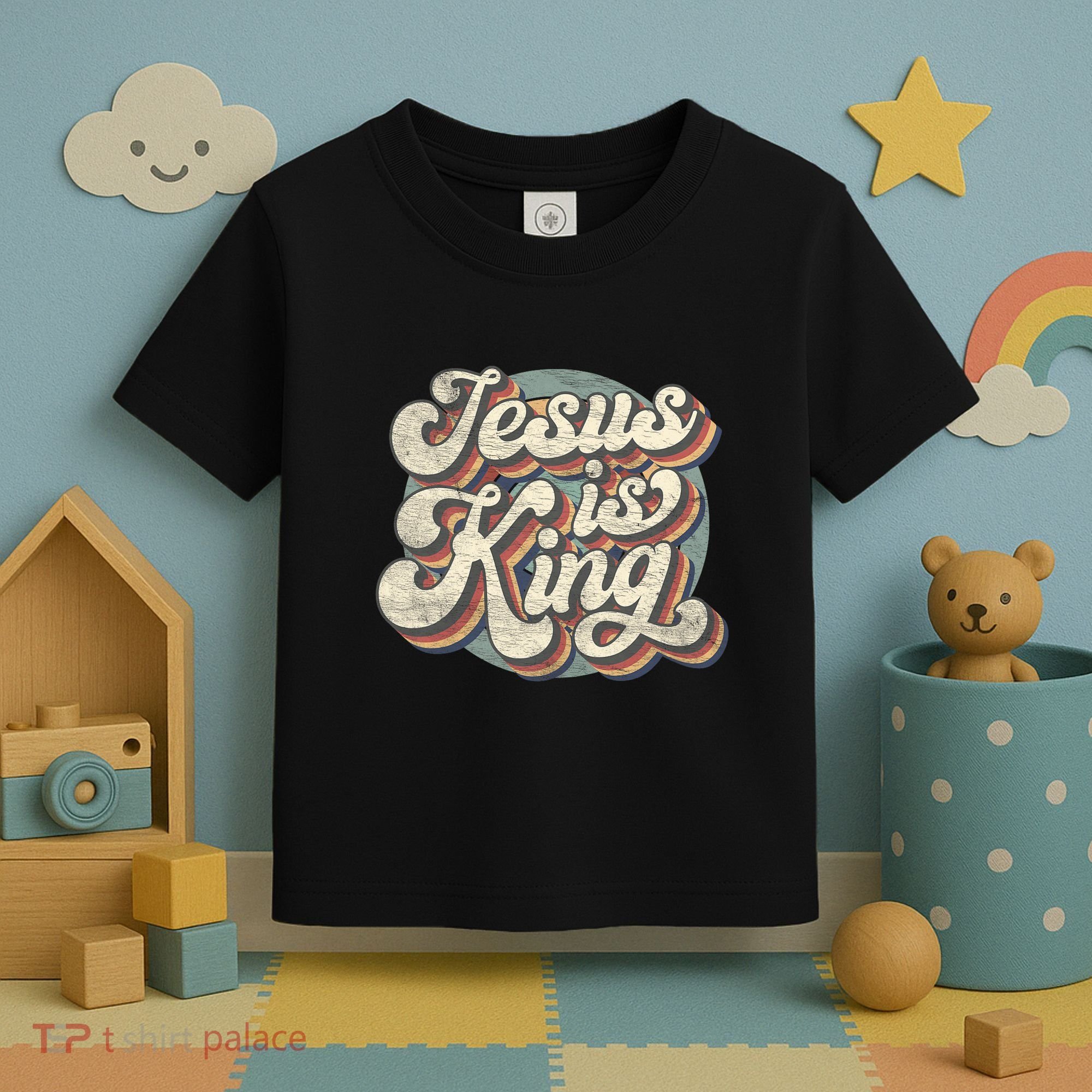 Retro Jesus Is King Christian Bible Religious Toddler T-Shirt