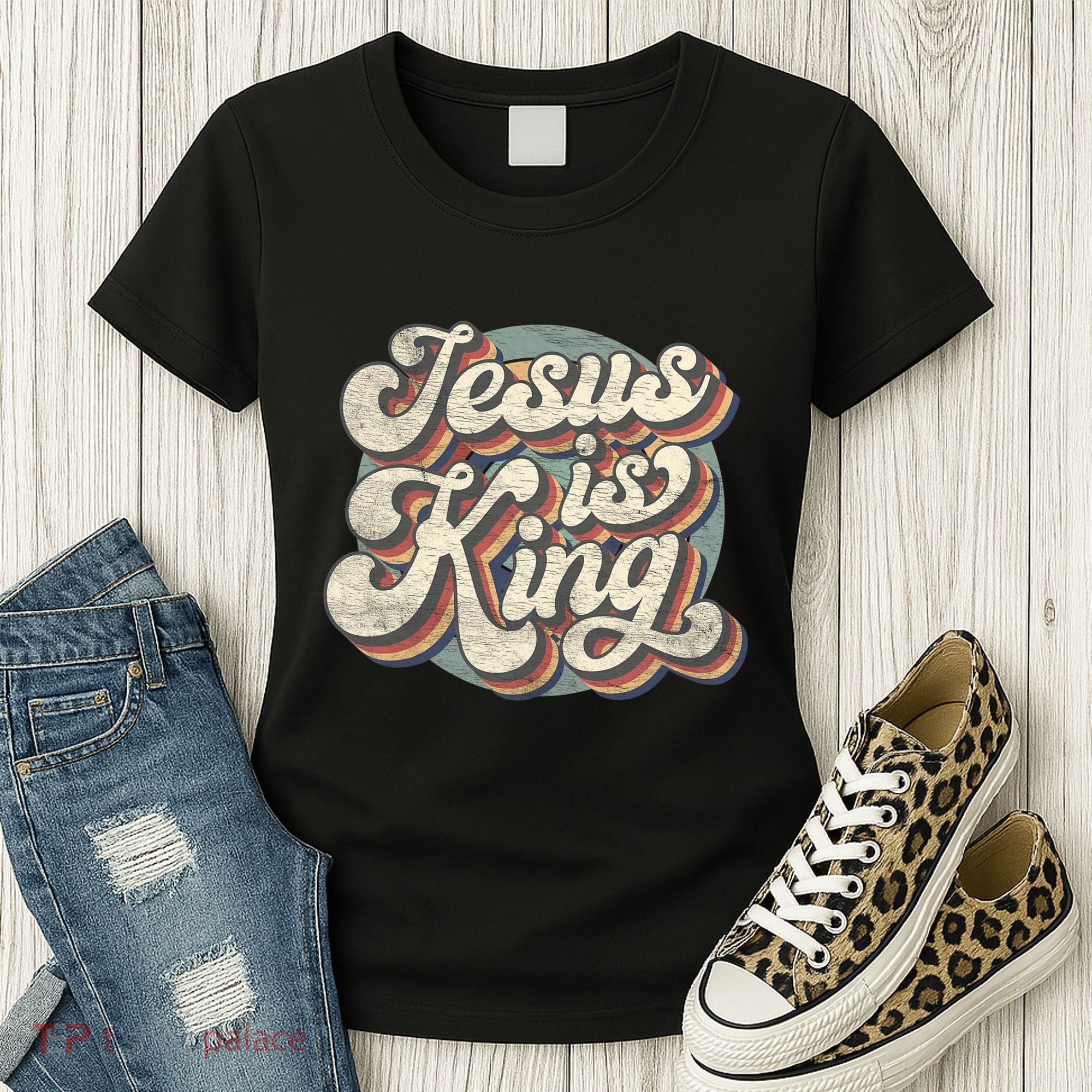 Retro Jesus Is King Christian Bible Religious Women's T-Shirt