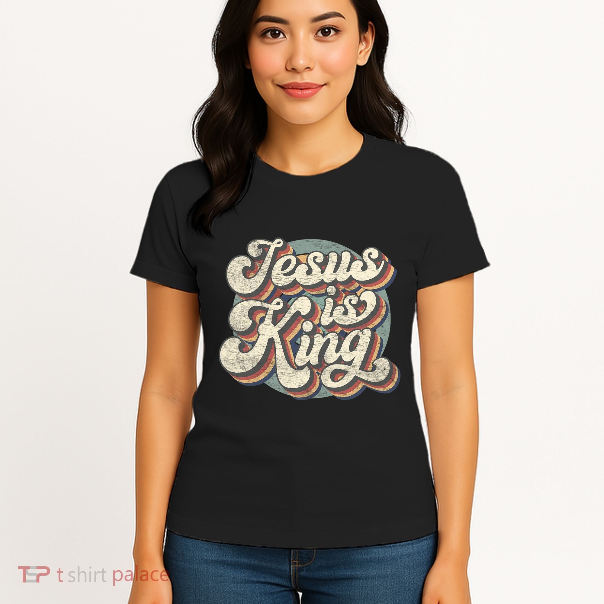 Retro Jesus Is King Christian Bible Religious Women's T-Shirt
