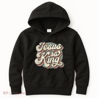 Retro Jesus Is King Christian Bible Religious Kids Hoodie thumb 0