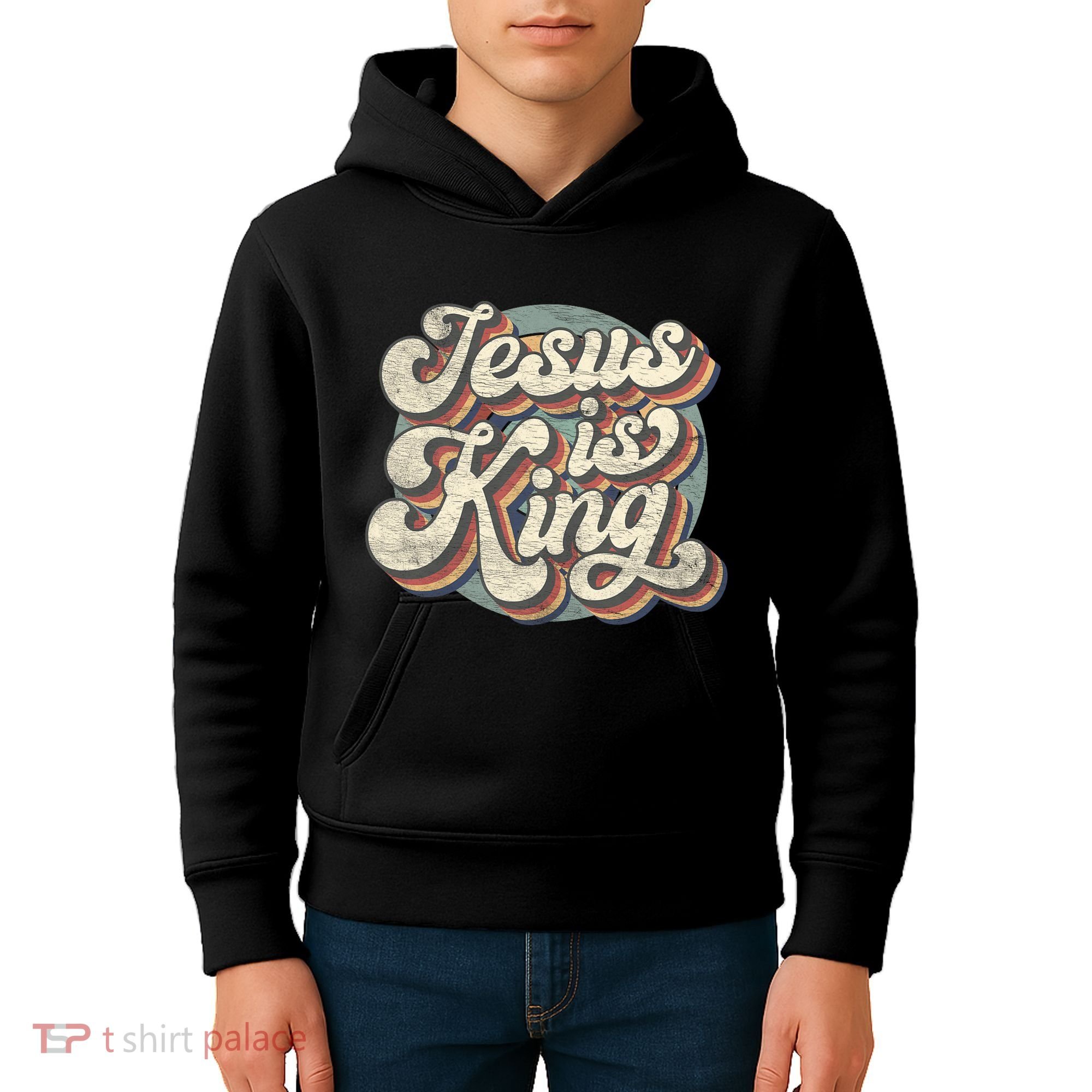 Retro Jesus Is King Christian Bible Religious Kids Hoodie