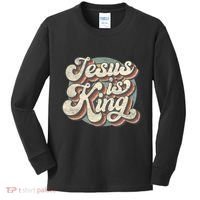 Retro Jesus Is King Christian Bible Religious Kids Long Sleeve Shirt thumb 0
