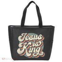 Retro Jesus Is King Christian Bible Religious Tote Bag thumb 0